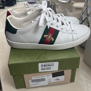 Gucci White Sneakers with Red and Green Accents